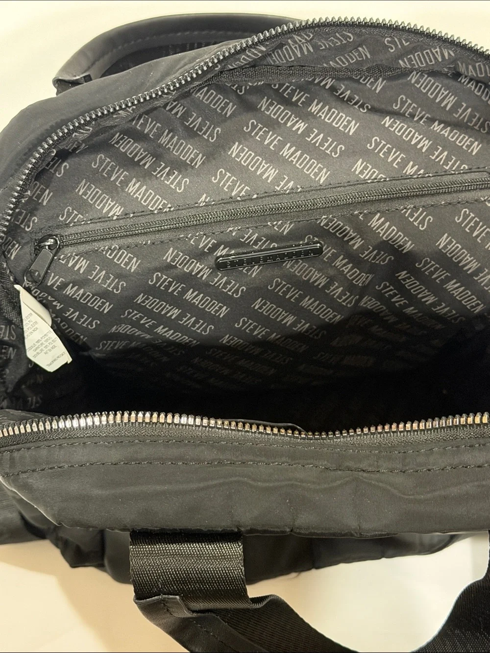 Steve Madden Black Quilted Nylon Mini Backpack with Coin Pouch